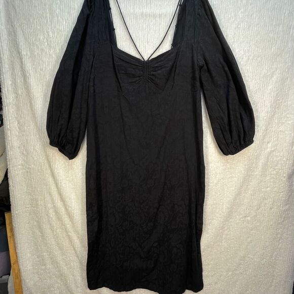 Maeve By Anthropologie Black Floral Jacquard Strappy Halter Midi Dress Size 14 - Picture 1 of 12